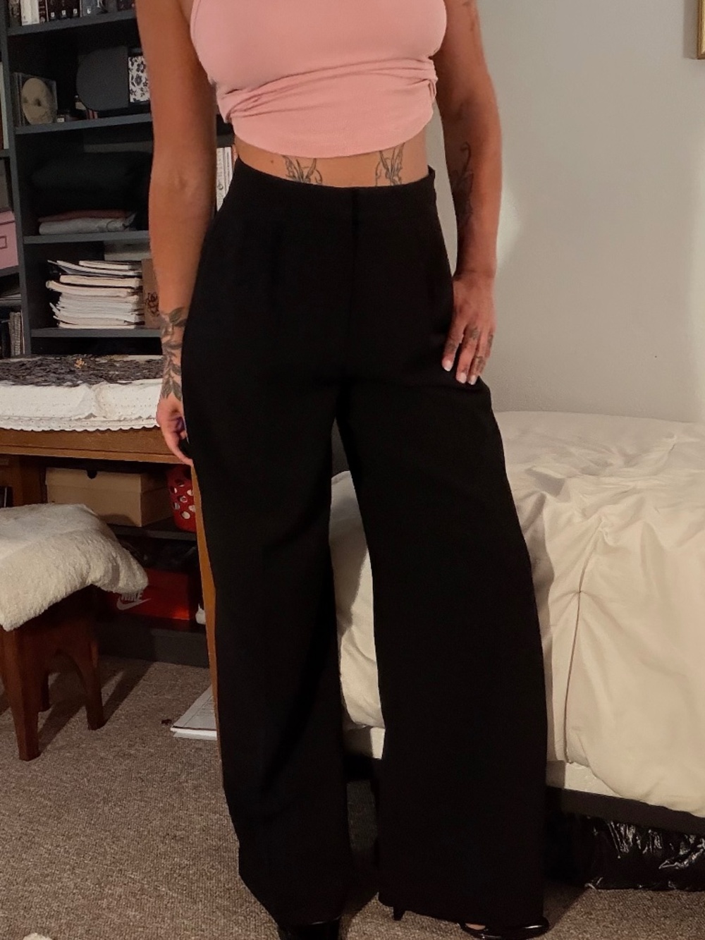 Express black high waisted wide leg trousers 4